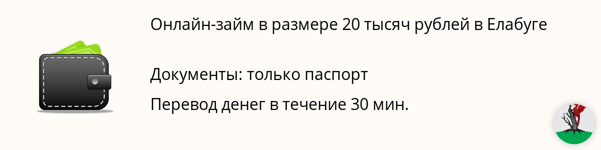 Онлайн-займ в размере 20 тысяч рублей в Елабуге