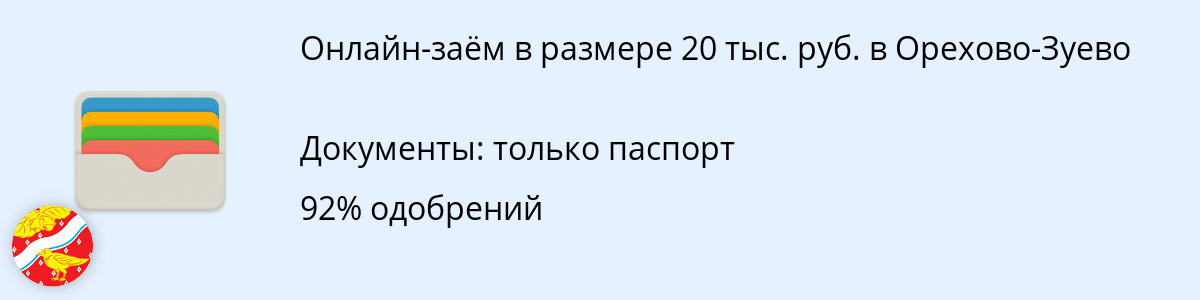 Заём онлайн на 20000 руб. в Орехово-Зуево