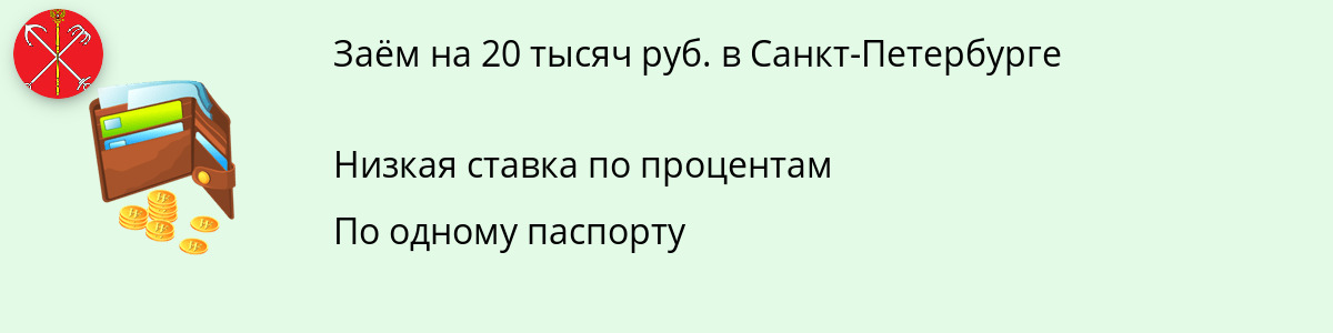 Микрозайм в размере 20 тыс. руб. в Санкт-Петербурге